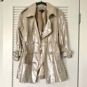 Bebe Gold Shimmer Button Belt Trench Jacket